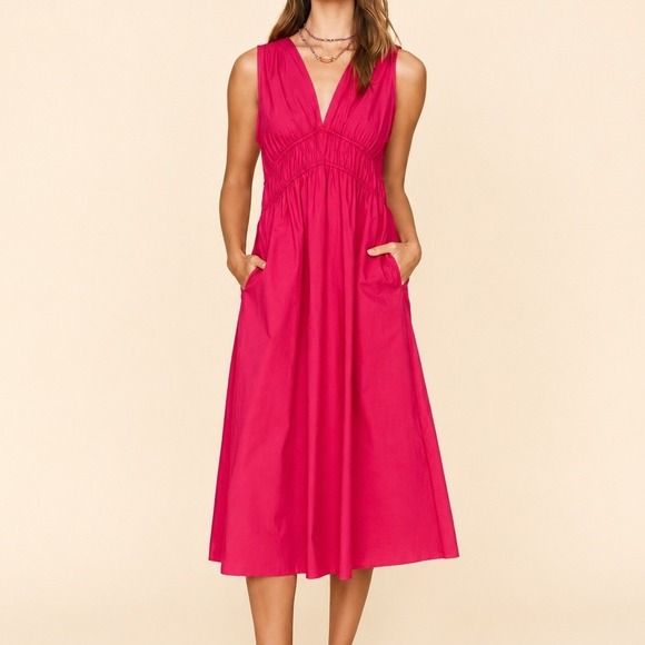 XiRENA Dresses & Skirts - Xirena Cyra Midi Dress Pink Tulip Sleeveless 100% Cotton Empire Waist Size XS